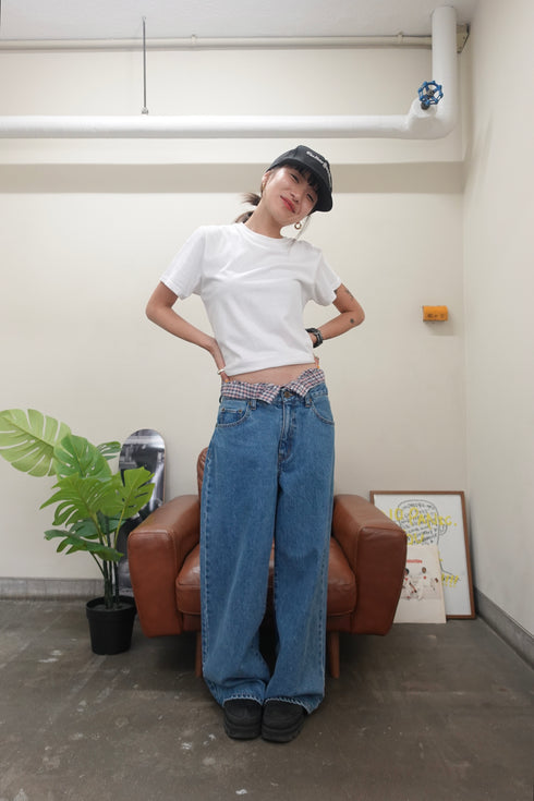 2wayチェックレイヤードデニム